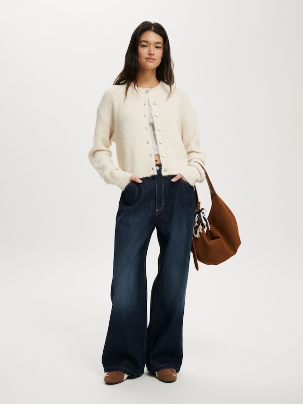 Cotton On White Lofty Luxe wool blend Crew Cardigan
